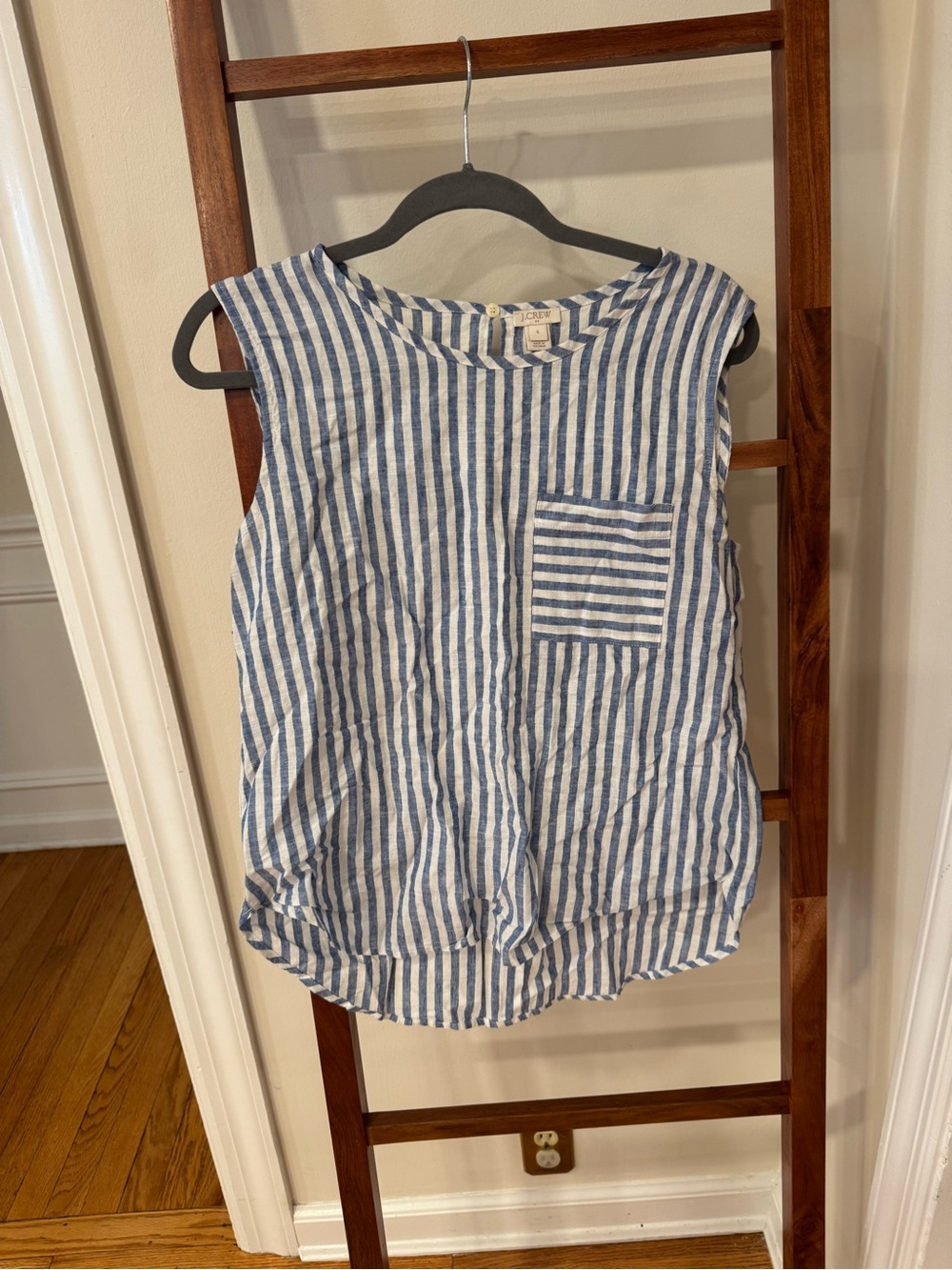 J. Crew Blue and White Striped Linen-Blend Sleeveless Tank